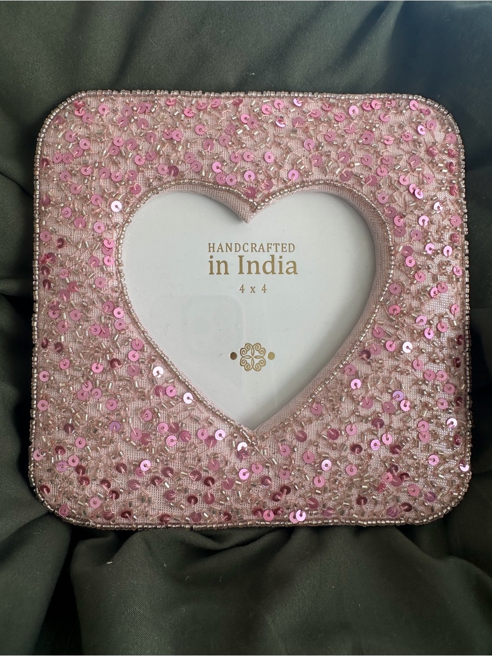 4x4 Pink Sequin Heart Photo Frame (with stand)